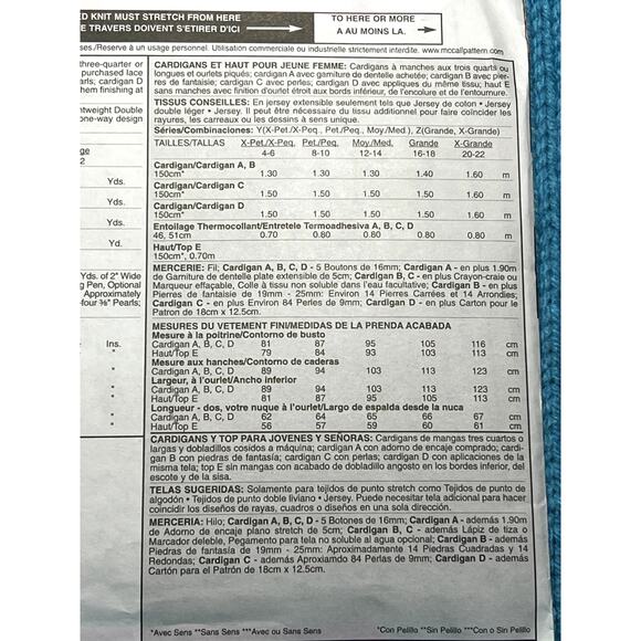 McCalls 5978 Pattern Cardigan top size xs s m - Picture 5 of 5